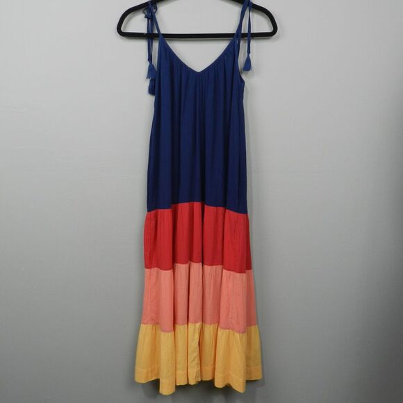 Old Navy Colorblock Tiered Maxi All Day Dress Size M Summer Beach Vacation Retro - Picture 8 of 11